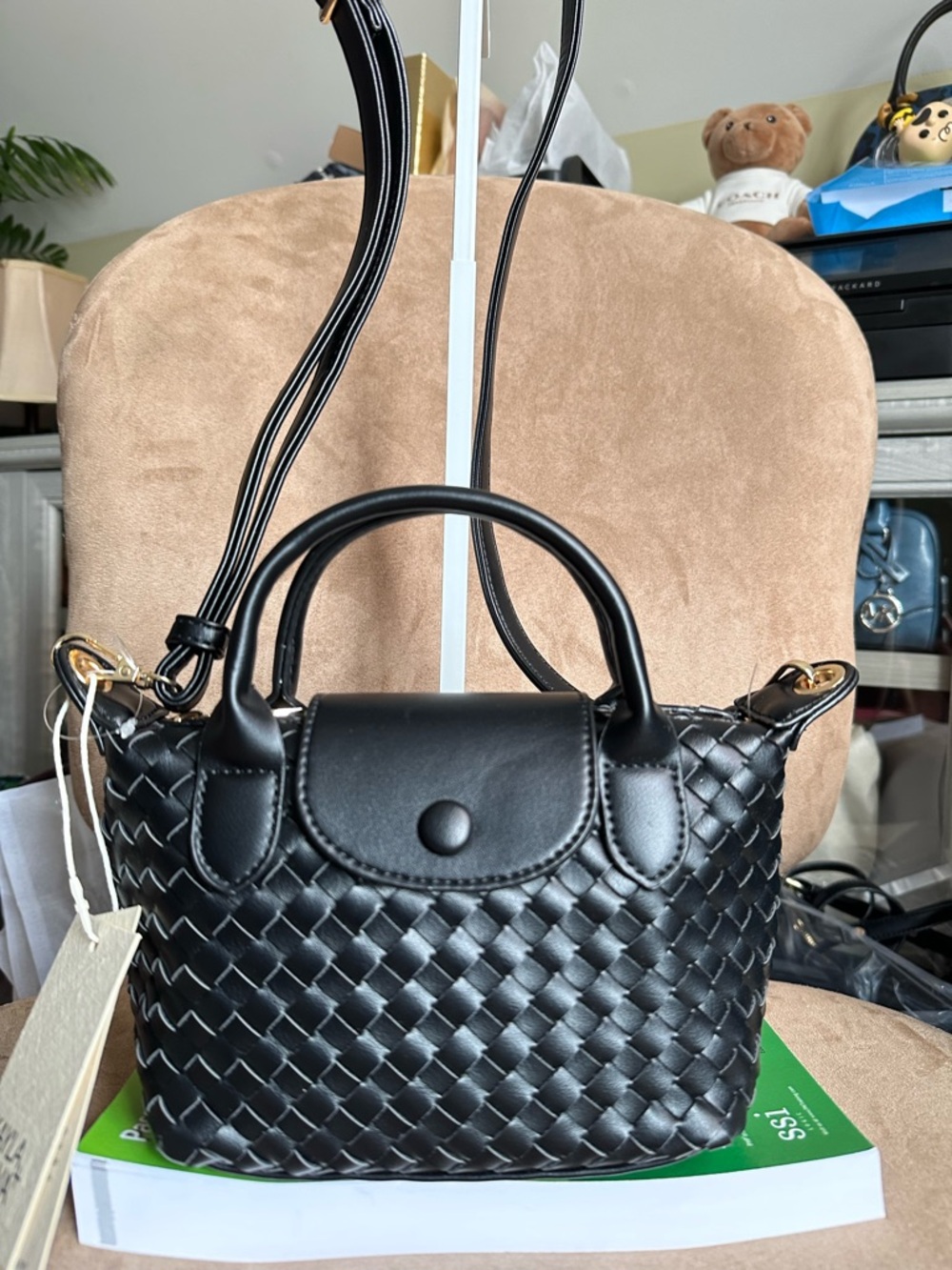 Kayla+Ava Black Woven Vegan Leather Small Crossbody Bag New with Tag